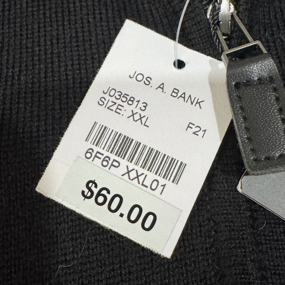 Jos. A. Bank Quarter Zip Sweater Mens XXL Black 100% Merino Wool Traveler